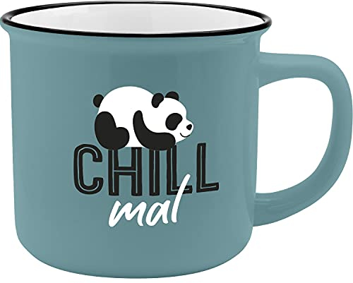 GRUSS & CO Becher Motiv Chill mal | New Bone China Porzellan, Emaille-Optik, 35 cl | Geschenk lustig | 47516