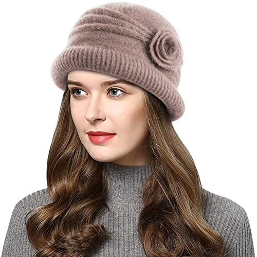 Wantonfy Berretto da Donna a Doppio Strato in Pile Linea Invernale a Coste in Maglia CappelliBeret Cappello Francese Vintage Lavorato a Maglia Intrecciato all'Uncinetto,Nero,Taglia Unica