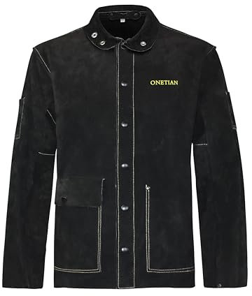 ONETIAN Veste de soudage en cuir, manteau de sécurité robuste, résistant à la chaleur et aux flammes (M)