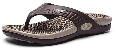 Massage Flip Flops - for Men and Women, Acupressure Sandals Massage Slippers, Massage Footbed and Natural Therapy, Summer Breathable Beach Shoes, Relief Plantar Fasciitis ( Color : Khaki , Size : 9 )