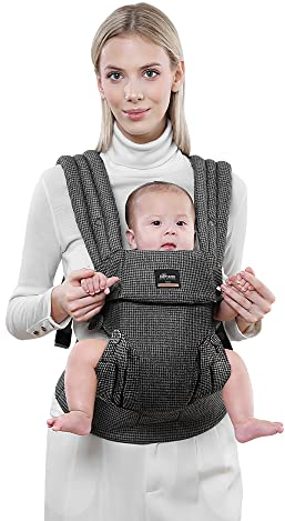 SUNVENO Babytrage All-in-One Babytrage für Neugeborene bis Kleinkinder, umwandelbar, ideal für Babypartys, freihändig, 3,2–15 kg, Grau