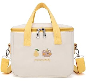 PORRASSO Borsa Termica Porta Pranzo Portatile Borsa da Picnic Borsa Frigo Lunch Bag Borsa Pranzo per Bambino Ufficio Scuola All'aperto Pesca Giallo