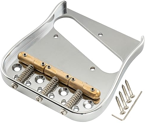 Musiclily Ultra 54mm Curved Telecaster Bridge with Compensated 3-Saddle Solid Brass Plate for Tele Style Electric Guitar, Chrome