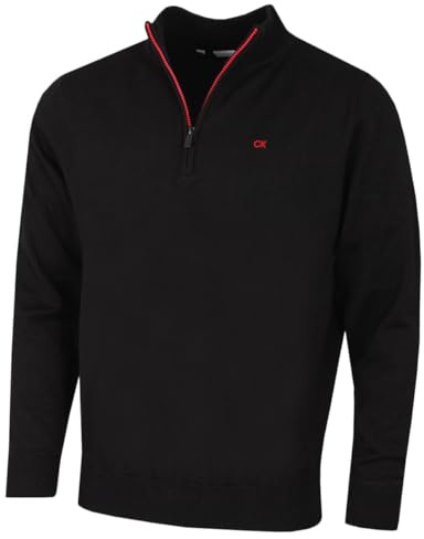 Calvin Klein Mens Campus 1/2 Zip Sweater - Black/Red - M