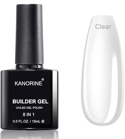 KANORINE Gel Nail Polish Builder Gel,Nail Glue Gel, 8-in-1 UV/LED Clear Gel Builder for Nails, Hard GelBuilder NailStrengthener Extension GelBaseRhinestone False Nail Tips, in a Bottle 15ML HardGel