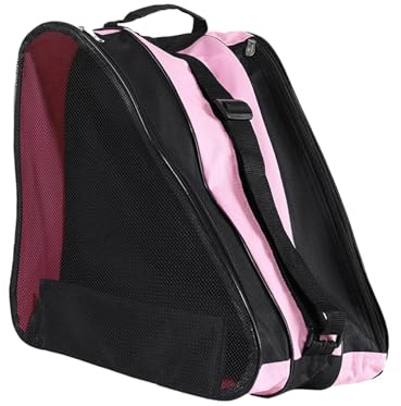F Fityle Borse per Pattini, Borsa per Scarpe Da Pattinaggio, 3 Scomparti Borse per Pattini Da Ghiaccio in Tessuto Oxford Con PUò Regolare La Tracolla, Rosa