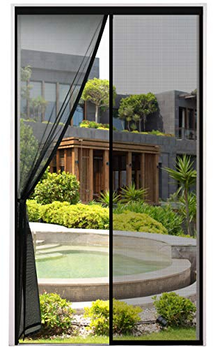 Cinkee ÉPAISSIE Moustiquaire Porte Fenetre 120x210cm Maille Très Dense Aimantée Rideau Anti Mouches et Insectes Avec Ruban Adhésif, Bâtons Magnétiques, Fermeture Automatique, Noir