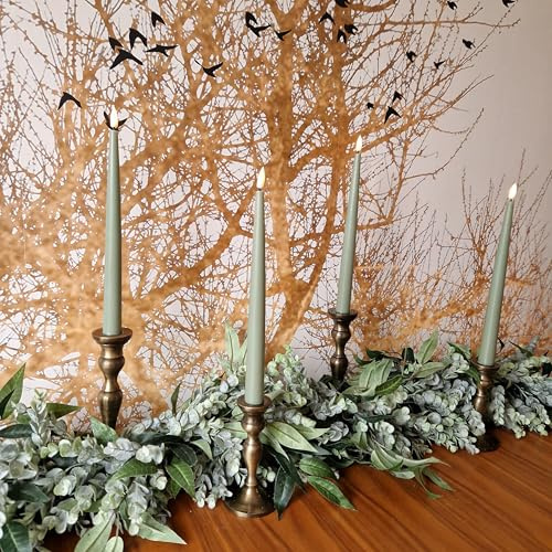 Forever Flames Real Wax Flameless Green LED Taper Candles Battery Operated with Remote Control