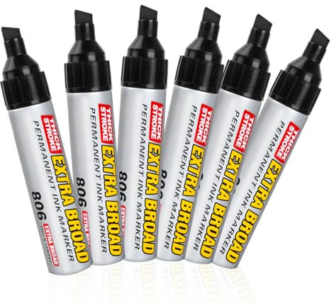 Kaslaider 6 Pezzi Pennarello Permanente Nero, Impermeabile Marcatori Permanenti, Pennarelli Punta Grossa ad Asciugatura Rapida, a Prova di Sbavature per Vetro, Plastica, Legno, Pietra
