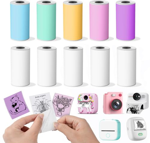 Sticker Photo Paper for Kids Instant Camera, 2'' Thermal Paper Compatible with Memoking T02/TYPONOS PM290/Nelko PM230/ORGSTA S002 Mini Sticker Printer, BPA-Free Instant Print Paper, 10 Rolls
