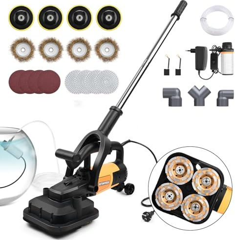 Amoladora de hormigón con mango de 3800 W, cuatro módulos de trabajo, fresadora de hormigón con cubierta protectora, diámetro de 180 mm, 6 niveles de regulación de velocidad, amoladora angular de 6000