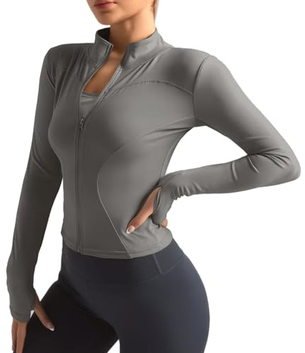 Neteson Camiseta Deportiva Mujer de Manga Larga Chaqueta Deporte Running Camisa de Correr Fitness Yoga Ropa Top con Cremallera y Agujeros para el Pulgar