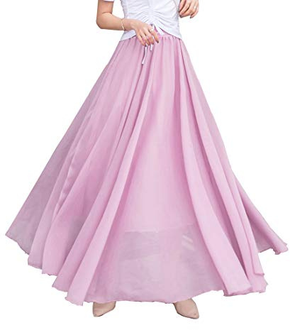 Artykey Jupe Longue Femme Élégante Taille Haute A-Ligne Casual Été Boho Danse Fête Plage Maxi Jupe Light Pink