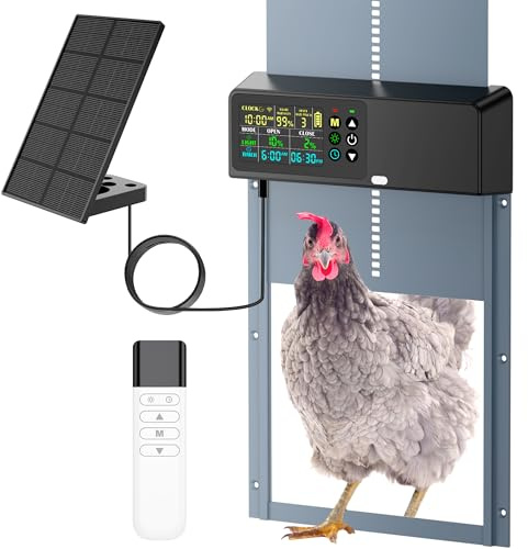 Tiflev Puerta automática de gallinero solar con temporizador y sensor de luz