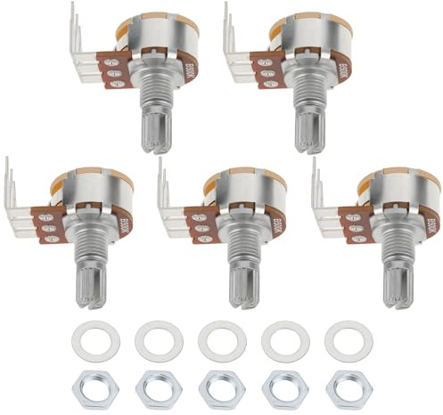 Be In Your Mind 5 Stück B500K 500K Abgewinkeltes Lineares Potentiometer mit Drei Anschlüssen Zur Audioeinstellung mit Unterlegscheiben Und Muttern