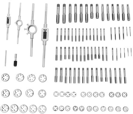 MEELRYD Gewindeschneider Set 110-teilig, Gewindebohrer Satz M2-M18, Gewindeschneidsatz mit Handgewindebohrern, Schneideisen, erstellbares Windeisen, Schneideisenhalter für präzise HSS-Innen- und Außen