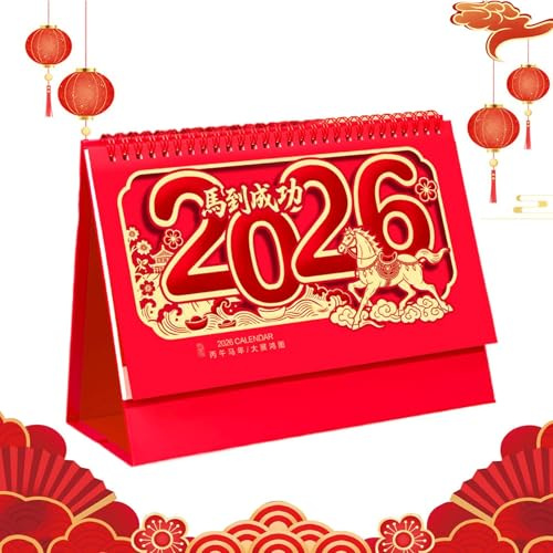 2026 Calendrier De Bureau,Planificateur Mensuel Chinois - Année Du Cheval Planificateur De Table Calendrier Debout,Pour La Maison Le Bureau L'Étude Le Salon La Chambre La Fête Du Printemps La