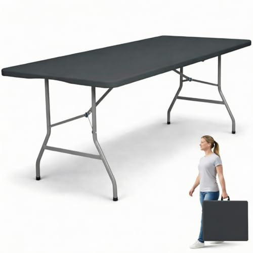 edihome Mesa Plegable 180x68x74 cm para Comedor, Camping, Jardín y Catering – Mesa Portátil Resistente para Interior y Exterior, Fácil de Transportar (Negro)