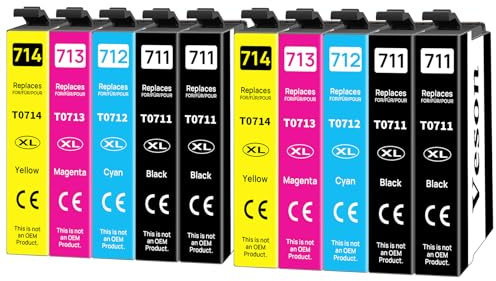 Veson T0715 Patrone Kompatibel für Epson T0711 T0712 T0713 T0714 Druckerpatronen mit Epson Stylus D92 D78 SX218 SX410 DX4400 DX7400 DX4050 DX7450 DX8400 DX8450 DX9400F SX400 B40W BX300F, 10er-Pack