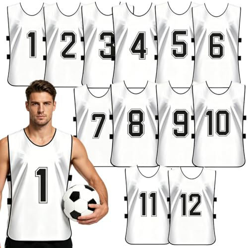 12 stycken fotbollsliv, fotboll, herr, träningsväst, vändbar, numrerad fotbollsfotboll, träningsliv, fotbollsträning, body med bälte för fotboll, basket, volleyboll, boll, vit