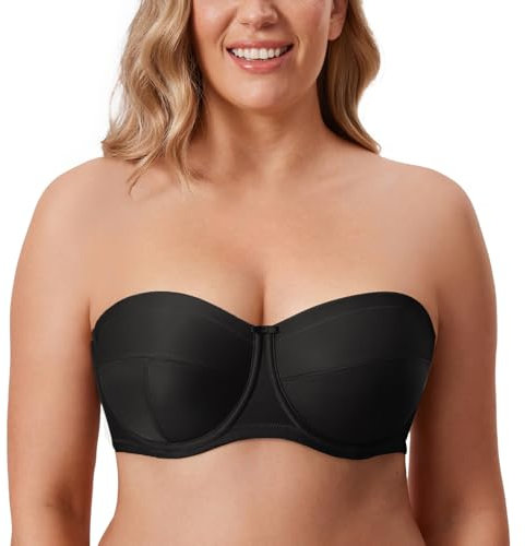 Delimira Women's Strapless Bras Underwire Non Padded Support Multiway Bandeau Bra for Bigger Bust Black 38DD