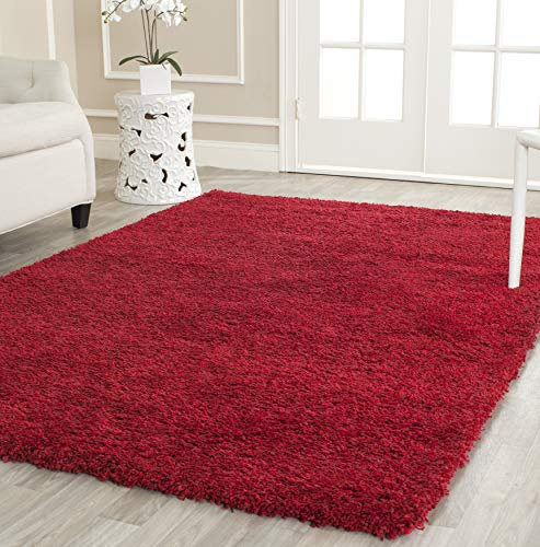 Safavieh Alfombra Shag Sala de Estar, Comedor, Dormitorio - California Shag Collection, Pelo Largo, Rojo, 91 X 152 cm