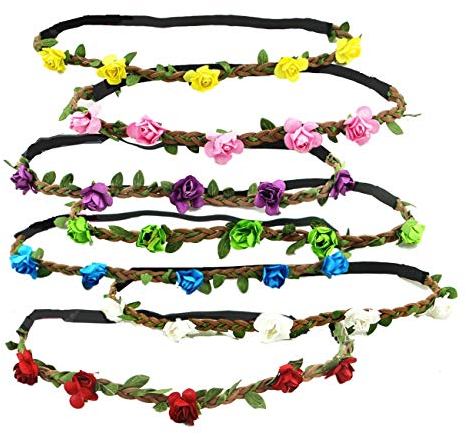 JZK 7X Elastisches Mädchen Blumen Stirnband für Kind und Erwachsene Damen Blume Haarband Haarbänder für Hochzeit Braut Brautjungfer Party Festival