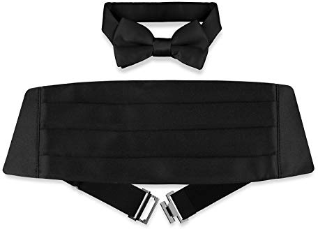 Vesuvio Napoli Boy's Cummerbund & Bow Tie Set Solid BLACK Boys Cumberbund BowTie