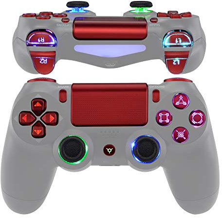 eXtremeRate Tasten für ps4 Knöpfe D-Pad Trigger Thumbsticks Buttons DTFS LED Kit kompatibel mit ps4 Controller CUH-ZCT2[Kein Controller](Klassische Symbole Leuchttaste-Rot)-DTF 2.0
