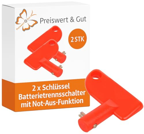 Preiswert&Gut 2 x Schalter Batterietrenner Batterietrennschalter und Not-Aus-Schalter – Robuste Ausführung, orange, 11 mm Durchmesser, für sichere Stromabschaltung