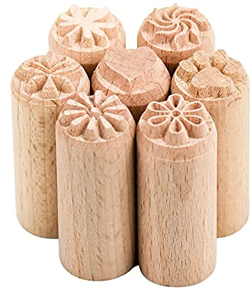 Wooden Stamp Set - 7PCS Block Print Stamps With Mixed Patterns for Pottery, Scrapbook, Card Making, Crafts - Natural Wood Column Stamps