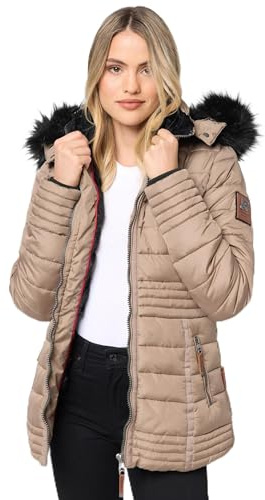 Navahoo warme Damen Winter Jacke Steppjacke mit Teddyfell B900 [B900-Umay-Pri.-Taupe-Gr.S]