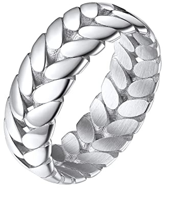 FindChic Anillo Trenzado Hombre Caballero Acero Quirurgico Forma Espiga de Trigo
