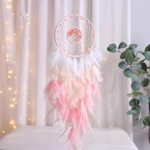 Nice Dream Handmade Pink LED Dream Catchers for Bedroom, Nursery Decor for Girls Boys, Tree of Life Wall Hanging Ornaments Craft