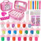 Chennyfun Nagellack Set für Kinder, 33 PCS Nagelset Mädchen, Ungiftiger, Umweltfreundlich, Einfach Abziehen und Schnell Trockener Nagellack auf Wasserbasis, Glittery and Opaque Colors| Ages 3+