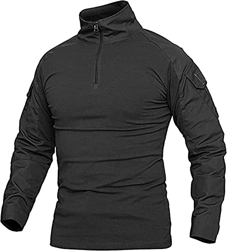 Uugood Camisas Militares Tácticas para Hombre, Camisa Manga Larga de Camuflaje, Camiseta Combate con Cremallera 1/4 para Caza de Paintball Airsoft
