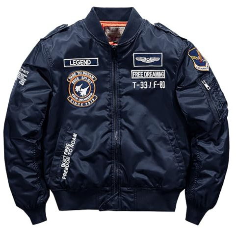 BININBOX Veste d'Aviateur Militaire pour Homme Classique Col Montant Jacket d'Hiver en Coton Chaude (Bleu, XXL)