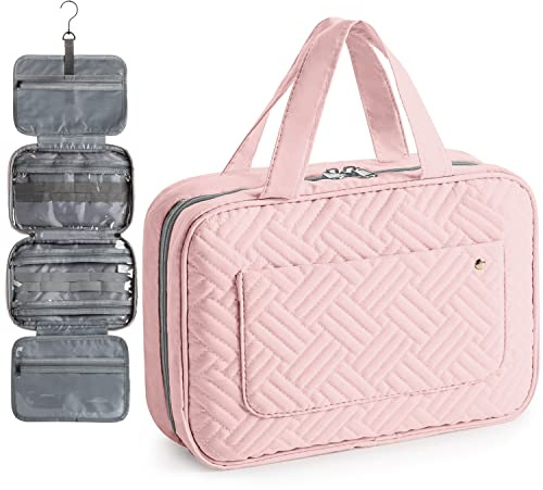 Virklyee Neceser de Viaje Bolsa de Maquillaje Colgante Bolsa de Cosméticos Plegable Organizador de Cosméticos de Terciopelo Bolsa de Enjuague Multifuncional Bolsa de Afeitar para Baño(Rosa)