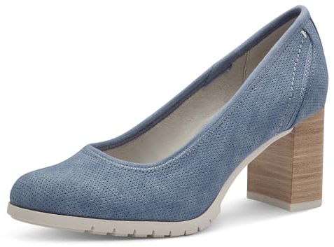 s.Oliver Damen Pumps mit Blockabsatz mit Strukturmuster, Blau (Indigo), 40