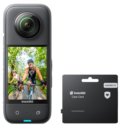 Insta360 X3 avec la Garantie Care - caméra d'action 360 étanche avec capteurs 1/2 de 48MP, vidéo HDR Active 360 en 5,7K, Photo 360 de 72MP, Mono-Objectif 4K, Mode Me 60ips, écran Tactile
