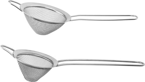 YIXNSW 2 Stück Edelstahl Kegelförmiges Cocktailsieb, Fine Mesh Strainer Cocktail 7cm und 8,5cm, Bar Sieb Edelstahl, Cocktail-Sieb, Fein Konisches mit Griff für Cocktails, Teegetränke, Nudeln