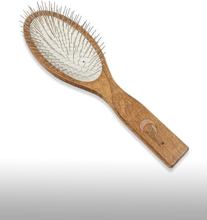 MD-10 COLLECTION Cepillo para Perros - Cepillo para Gatos - Cepillo de Mantequilla para Perros - Cepillo de Madera para Perros Pelo Largo - Puas Acero 20mm