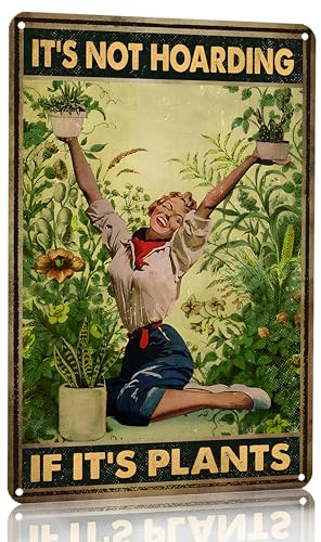 Bestylez Gardening Gifts It‘s Not Hoarding If It's Plants Vintage Garden Signs for Home Garden Greenhouse Living Room Bedroom Yard Backyard Outdoor Decor 8X12 Inch (3066)