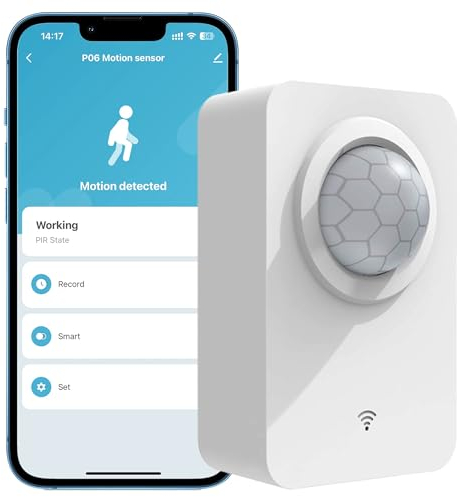 Comboss Sensore di movimento WiFi, sensore di movimento intelligente con staffa staccabile, rilevatore di movimento wireless con batteria e cavo USB-C Dual Power Supply compatibile con app Alexa,