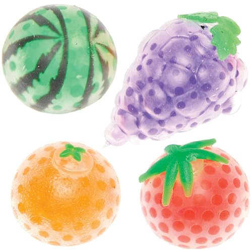 Baker Ross FN104 Squeeze Bead Fruit – 4er-Pack Gummispielzeug, Gelee-Spielzeug für Kinder, Partytütenfüller