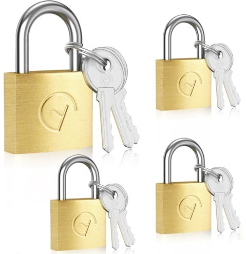 Mauepersu 4 Stück Vorhängeschloss, kleine Schlösser mit Schlüssel 41 mm, Messing Vorhängeschloss Gleichschließend, Bügelschloss für Koffer, Schränke, Schließfächer, Spinde