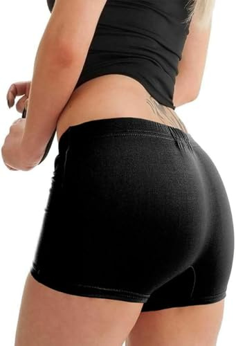 Party HuB Women’s Elasticated Waist Hot Pants – Stretchy Low Rise Knicker Sexy Shorts, Figure-Hugging Mini Shorts, Soft Smooth Fabric for Lounge, Dance & Sleepwear Black