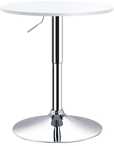 HOMCOM Runt barbord mat-stående bistrobord högt köksbord - justerbar höjd 69–93 cm och svängbar bordsskiva i trä, metallbas, vit