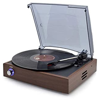 Musikdosa grammofon, en måste-ha vinylskivspelare/skivspelare med inbyggda högtalare och tre uppspelningshastigheter-Natural Wood Finish Recorder Hej