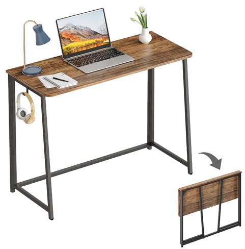 WOHOMO Kleiner Klappschreibtisch Klein, 100 cm Schmal Faltbarer Schreibtisch, Platzsparender Computertisch für Kleine Räume, Arbeitstisch für Home Office, Walnuss